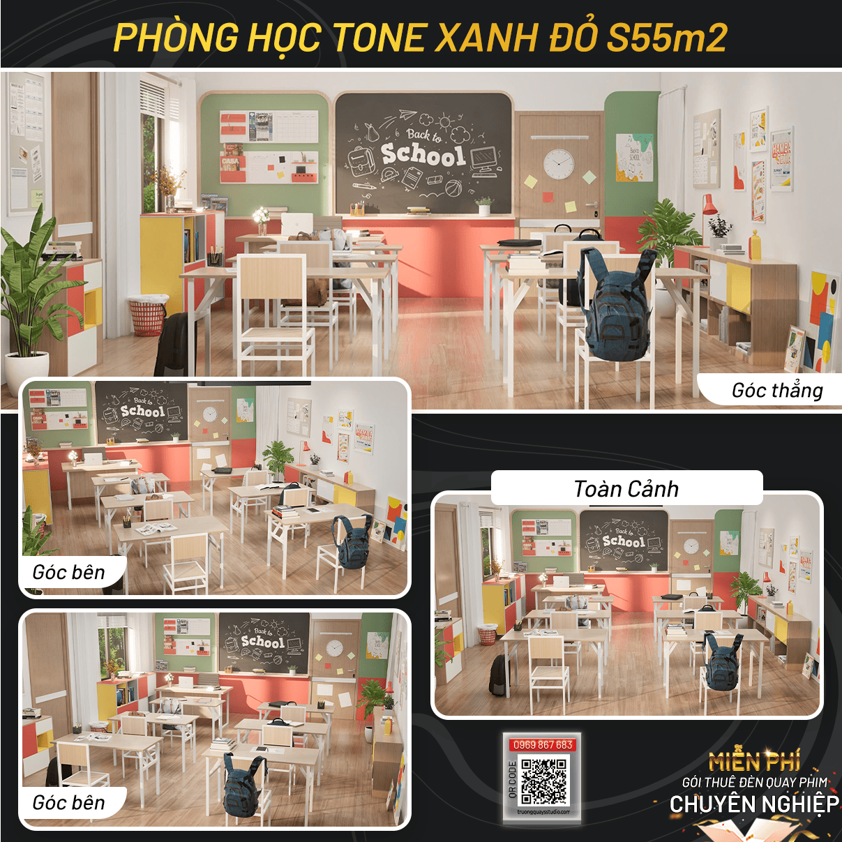 Phòng Học Tone Xanh Đỏ S55m2@0.48x